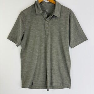 QOR Polo Shirt Mens M Olive Green Merino Wool Blend Snap Placket Performance